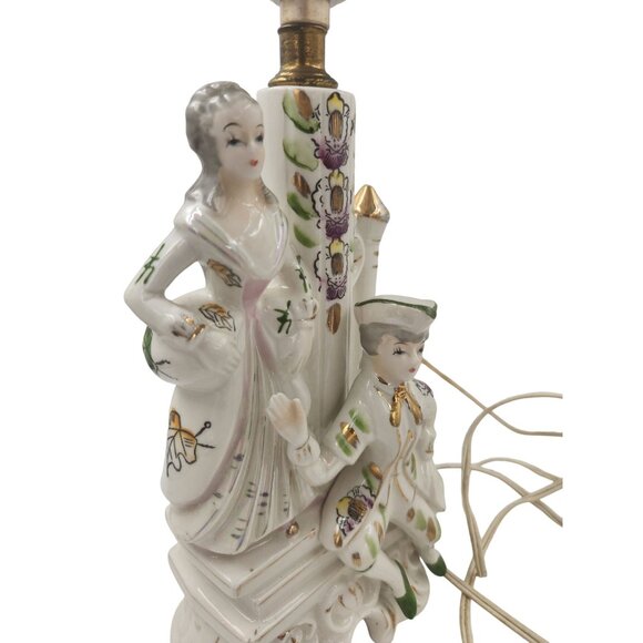 Wales Pottery Japan Figural Boudoir Lamp Victorian Style Lady Gentleman Porcelai - Picture 3 of 14